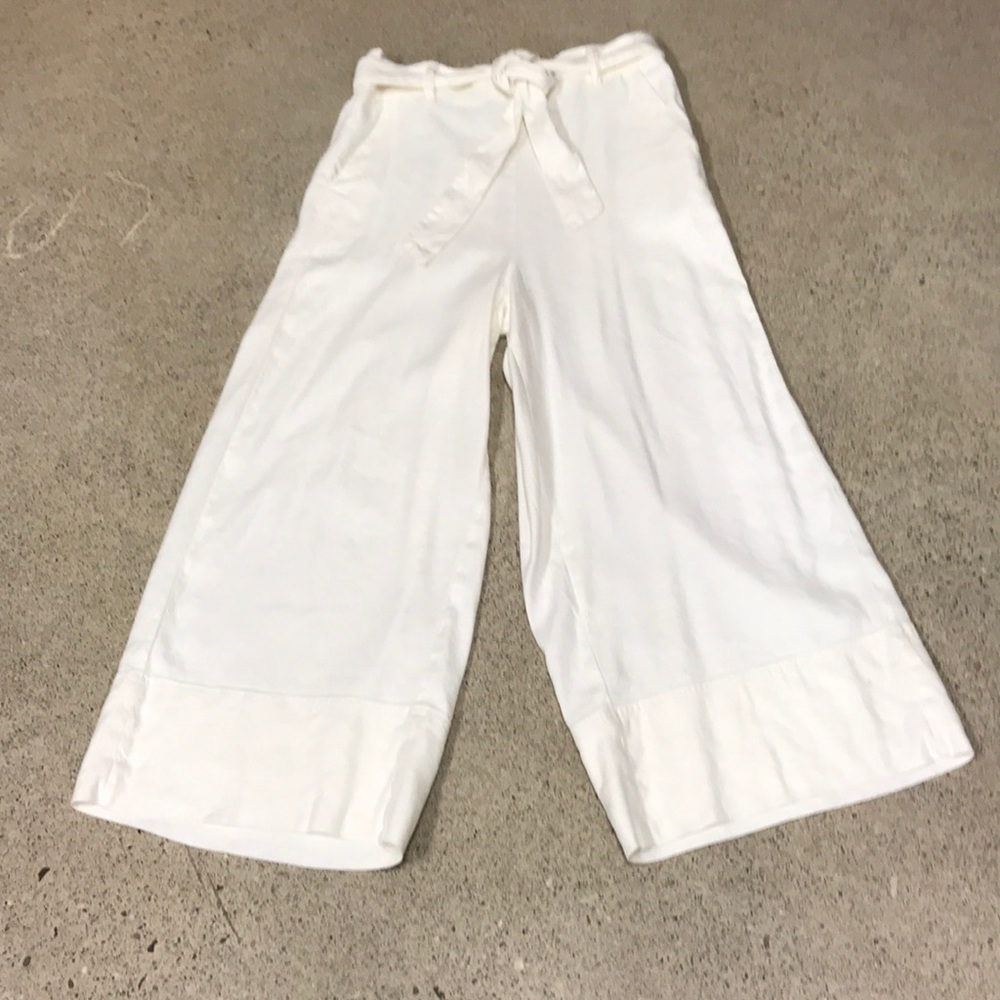 Splendid Wide leg cropped white linen pants Sz S